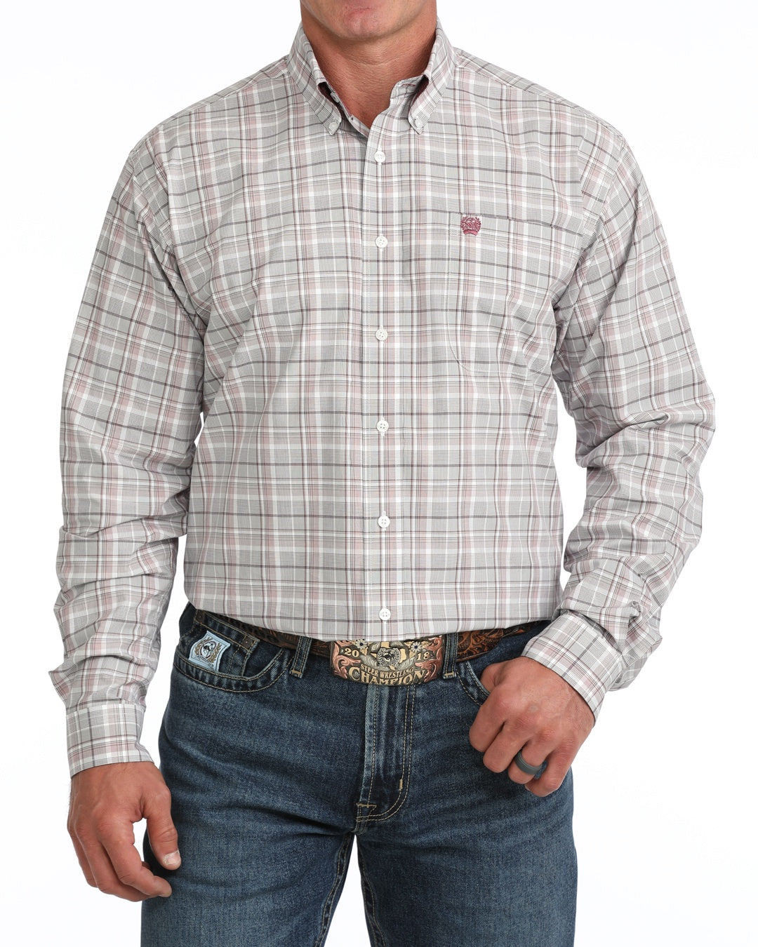 MTW1106159 | CINCH MENS L/S WHITE PLAID BUTTON UP