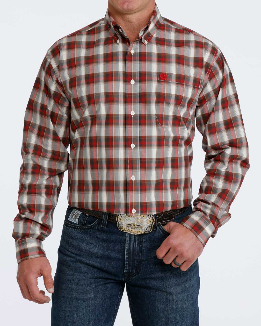 MTW1106177 | CINCH MEN'S RED/BLK PLAID BUTTON UP