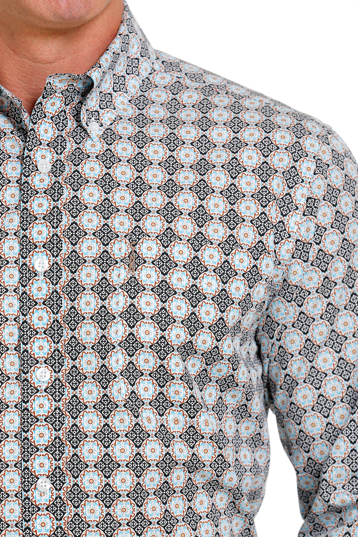 MTW1347081 / CINCH MEN'S LIGHT BLUE/BLACK MEDALLION L/S SHIRT