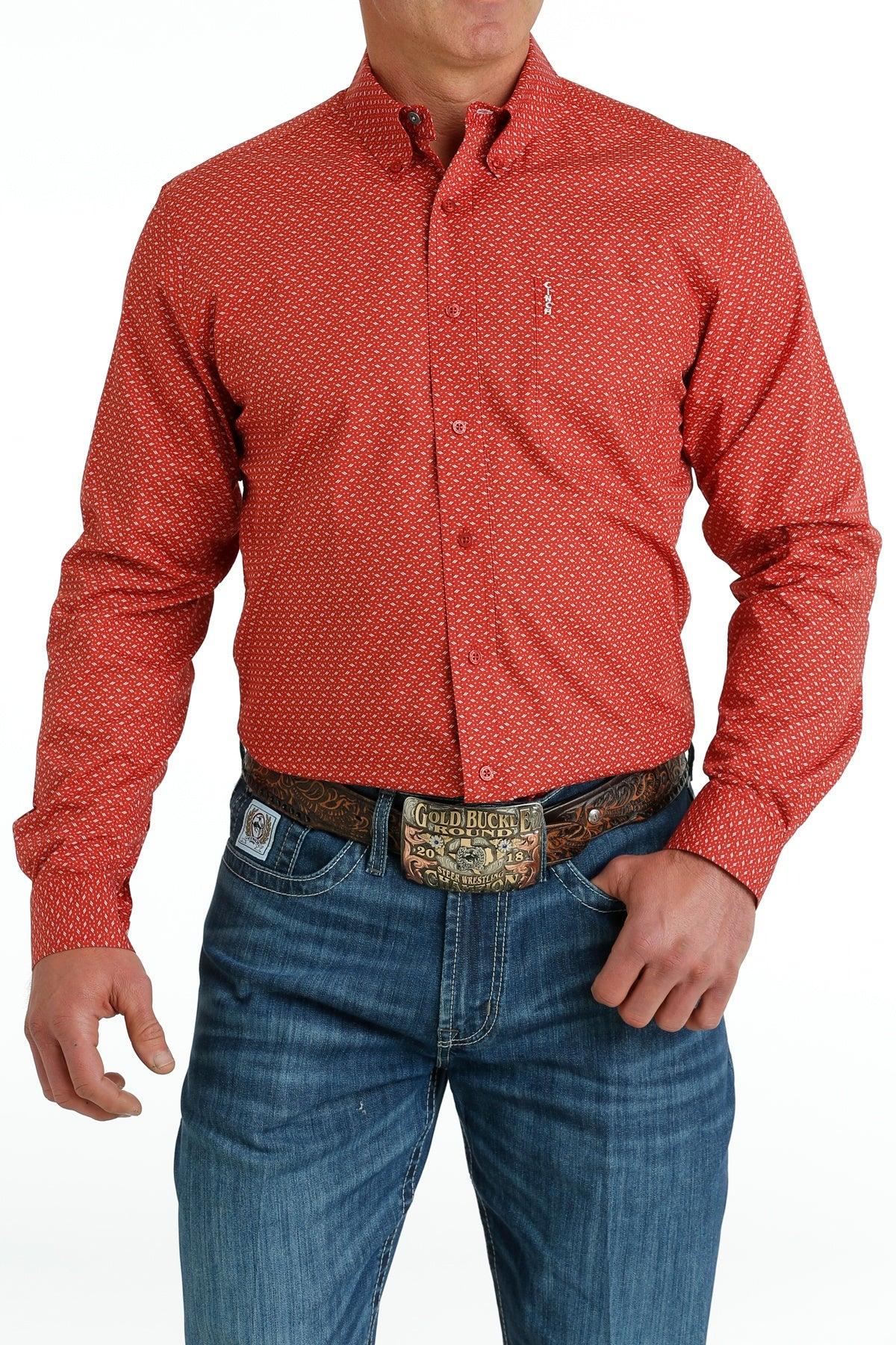 *FINAL SALE* MTW1347086 CINCH MEN'S RED/WHITE L/S SHIRT