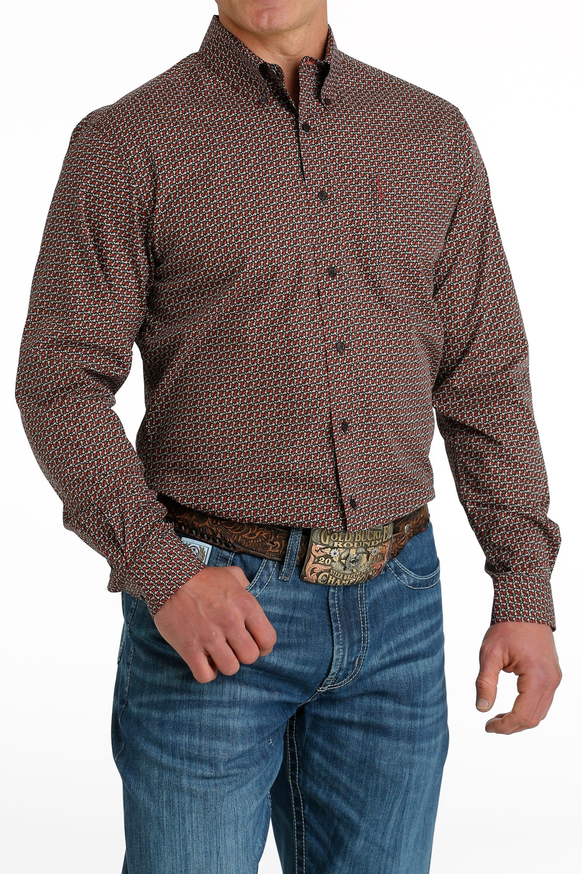 *FINAL SALE* MTW1347087 | CINCH MENS GEO BROWN RED LS BD