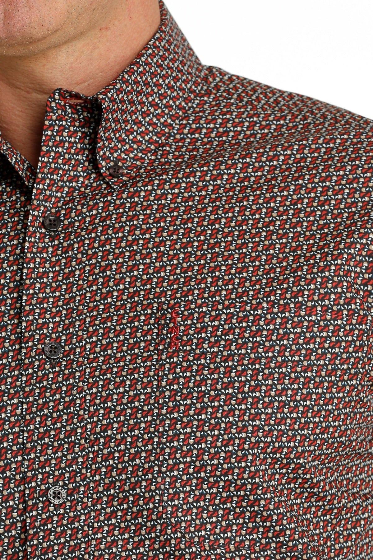 *FINAL SALE* MTW1347087 | CINCH MENS GEO BROWN RED LS BD