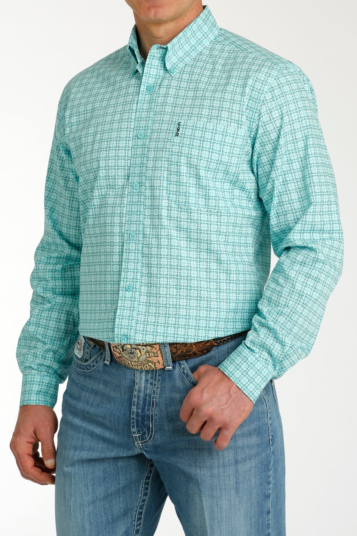 Men's Modern Fit Button-Down Western Shirt - Blue