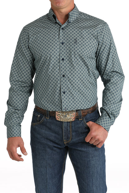 MTW1347112 CINCH MEN'S NAVY DIAMOND MODERN FIT L/S SHIRT