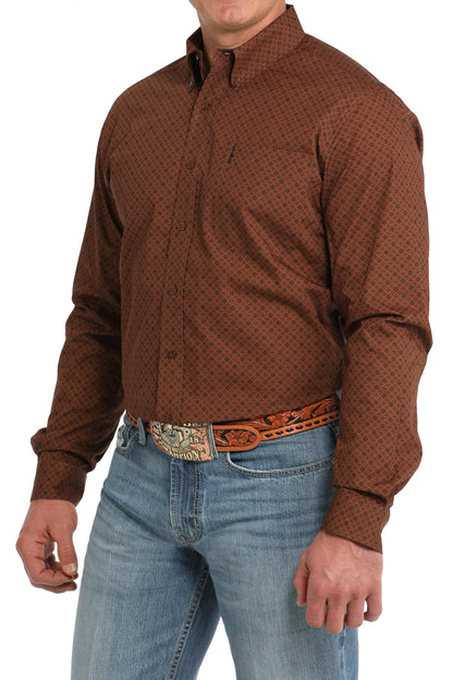 Men's Modern Fit Geometric Print Button-Down Western Shirt