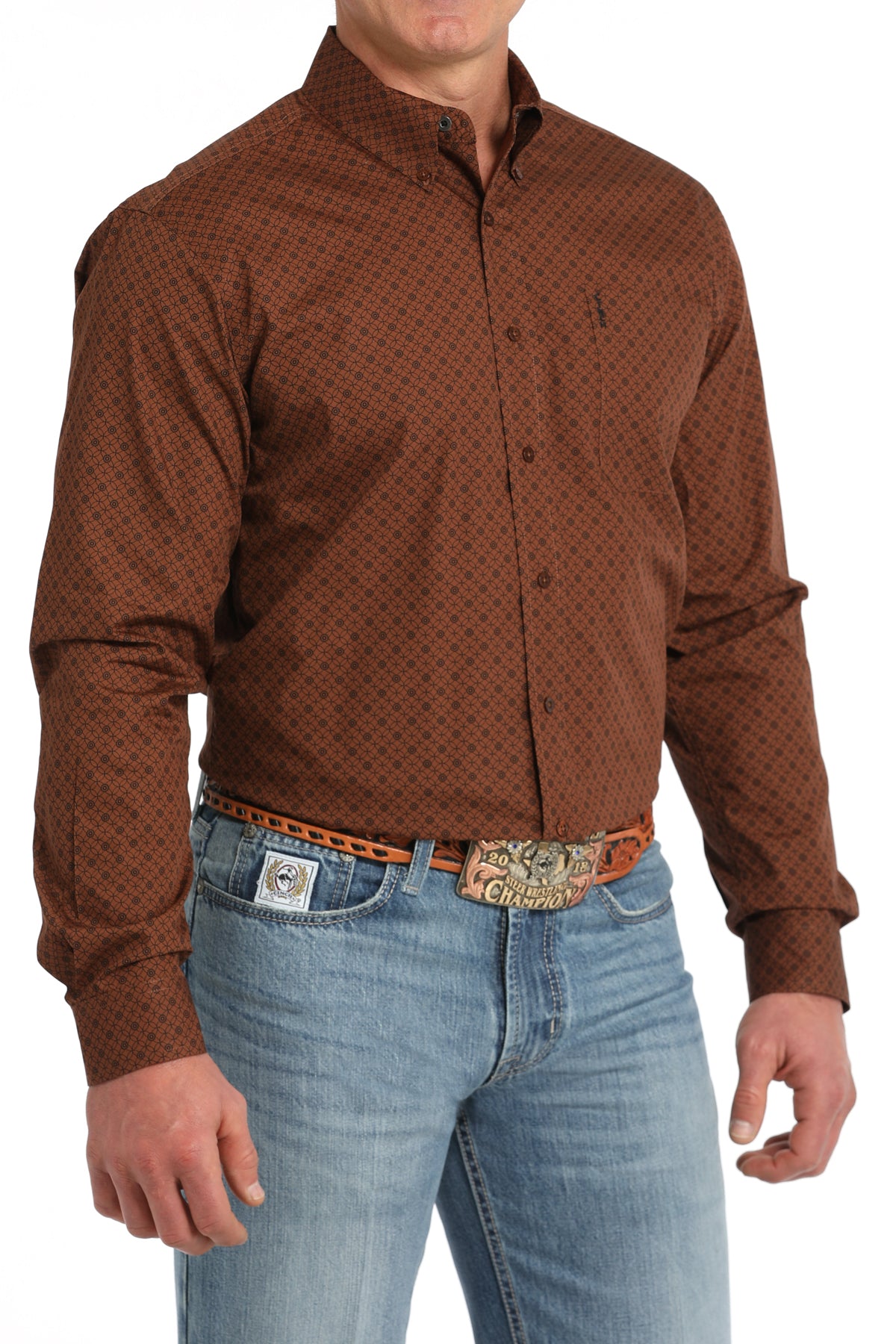 Men's Modern Fit Geometric Print Button-Down Western Shirt