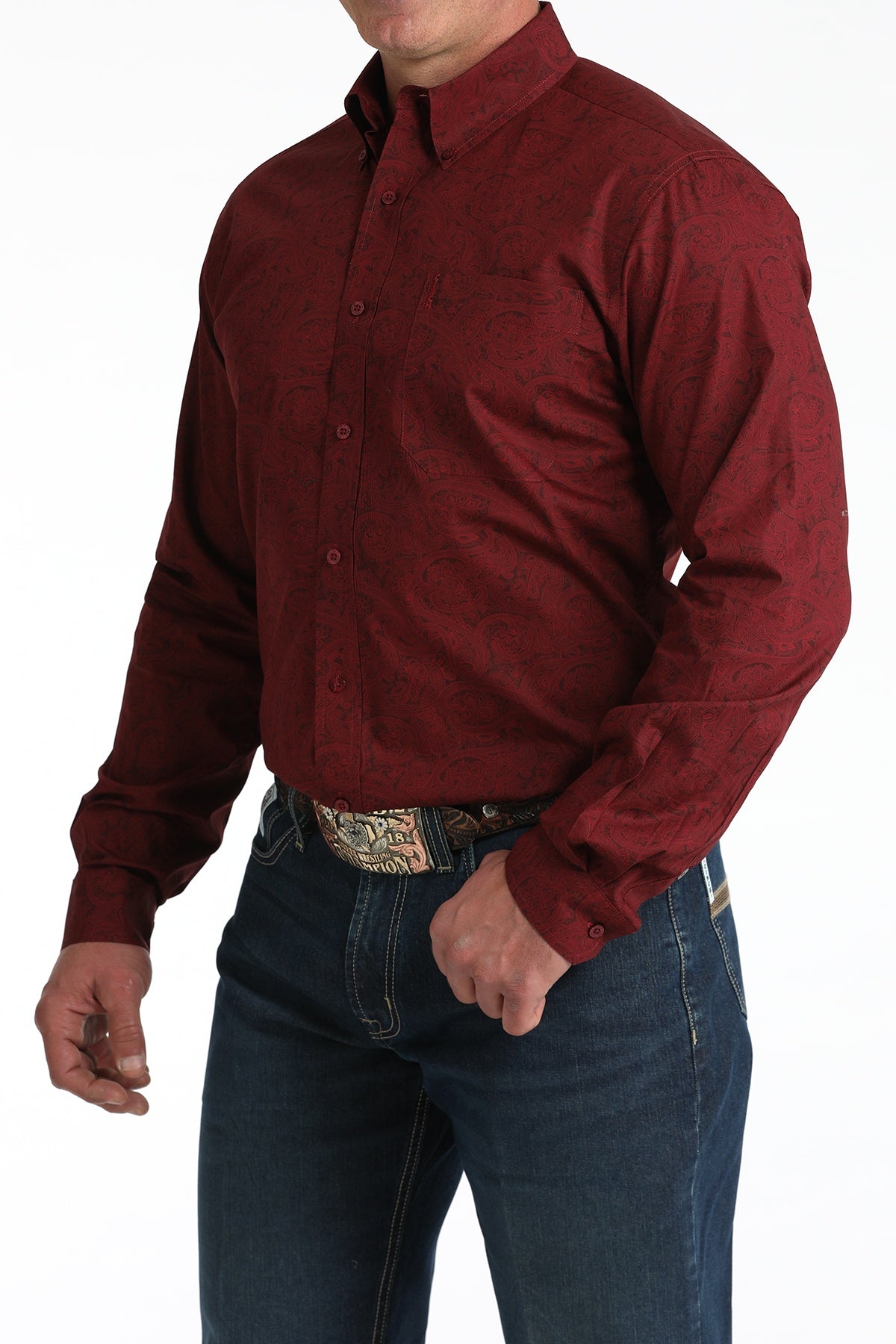 *FINAL SALE* MTW1347149 | CINCH MEN'S PAISLEY LS BUTTON UP SHIRT- BURGUNDY