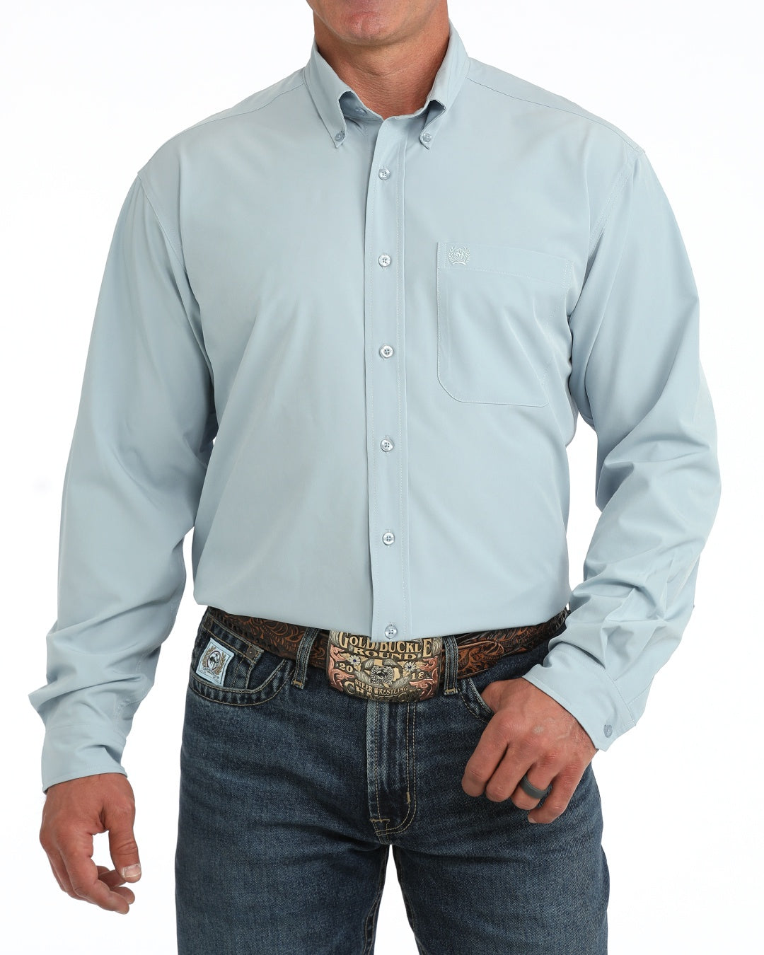 MTW1862046 | CINCH MENS ARENAFLEX SOLID LIGHT BLUE BUTTON UP