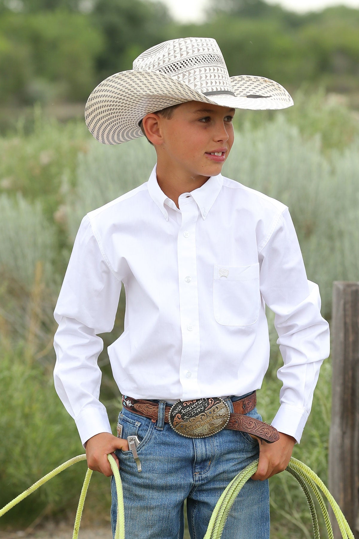 MTW7060031 CINCH BOY'S WHITE SOLID L/S SHIRT