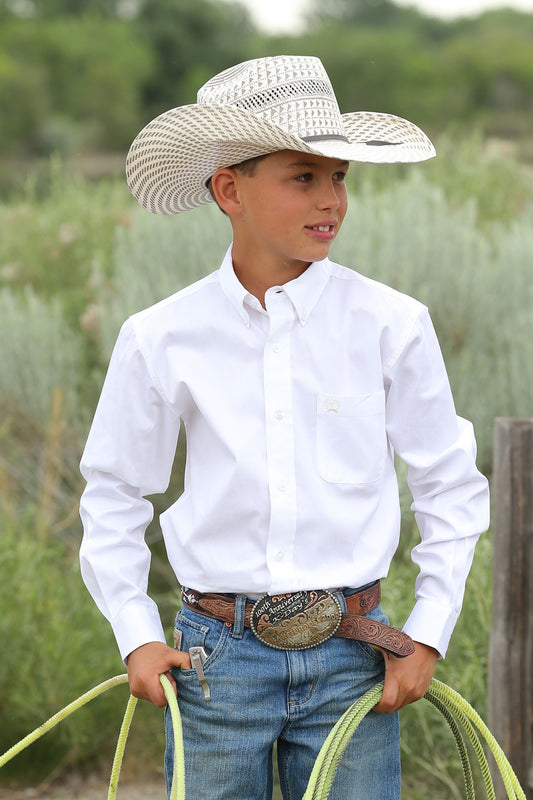 MTW7060031 CINCH BOY'S WHITE SOLID L/S SHIRT