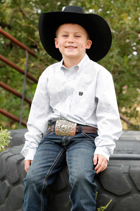 MTW7060393 | BOY'S CINCH WHITE PAISLEY L/S SHIRT