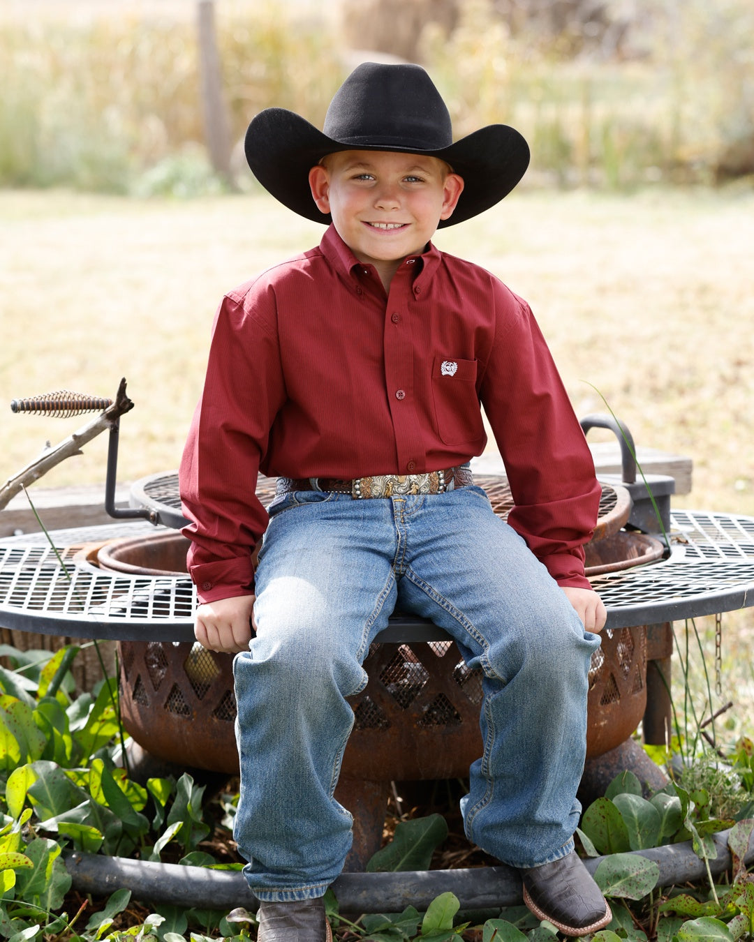 MTW7060426 | CINCH BOYS RED STRIPED L/S BUTTON UP