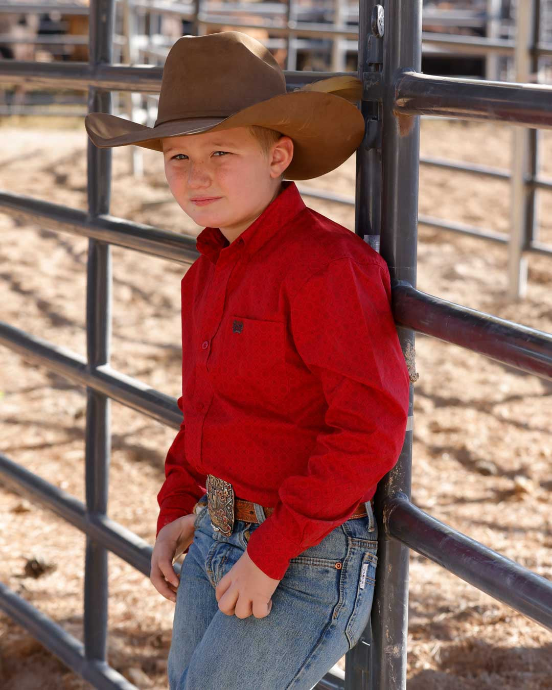 MTW7060435 | CINCH BOY'S RED PRINT L/S BUTTON UP