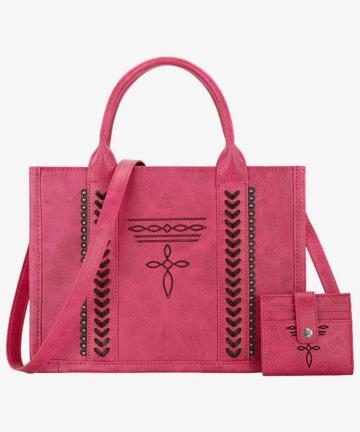 Montana West Whipstitch Tote Bag Set Hot Pink