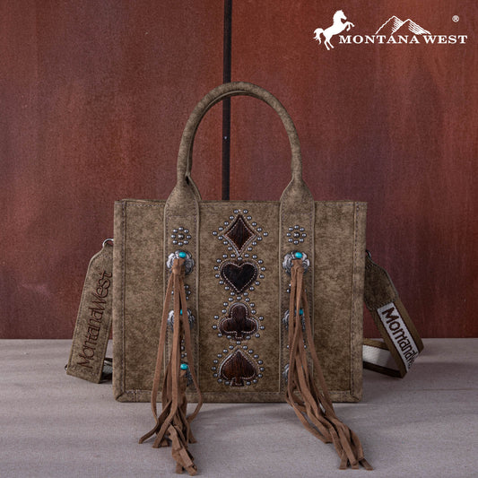 Montana West Concho Tassel Tote/Crossbody - Khaki