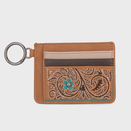 MW1313-W014BR | MONTANA WEST BROWN FLORAL CARD CASE