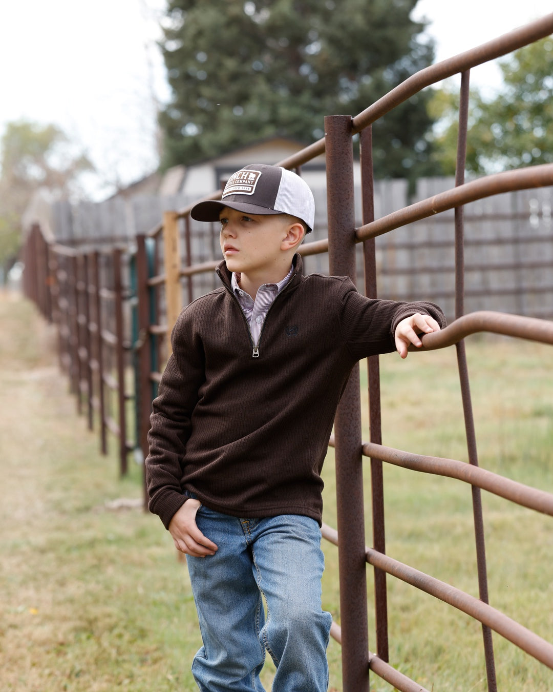 MWK7980004 | CINCH BOYS 1/4 ZIP PULLOVER - BROWN