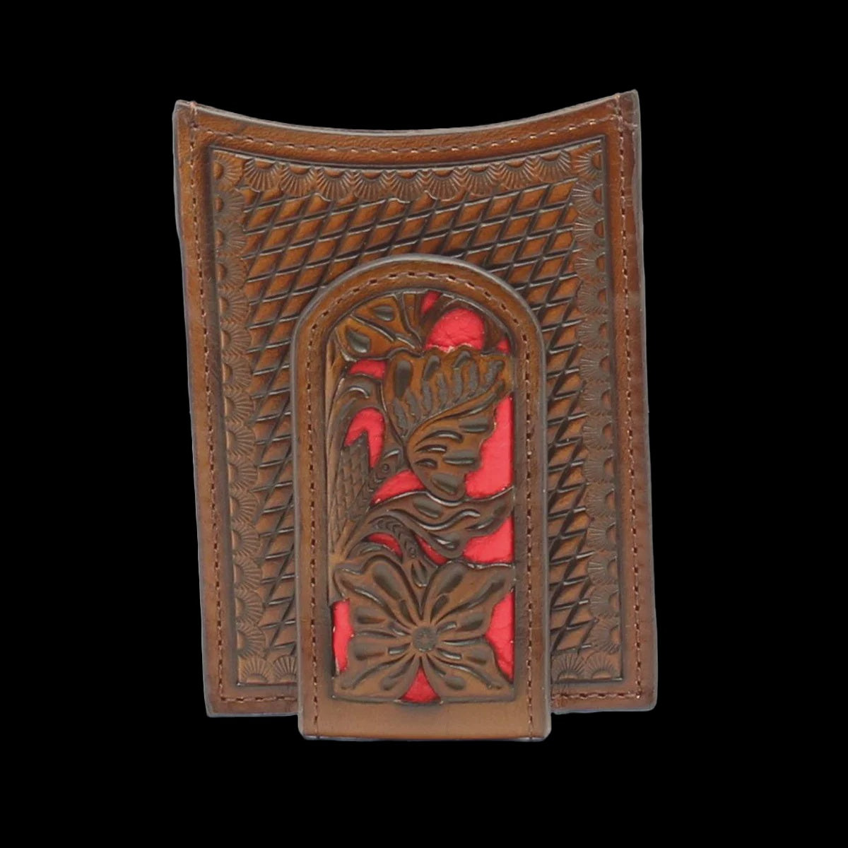 N5426504 | NOCONA BROWN BASKET WEAVE-RED UNDERLAY MONEY CLIP