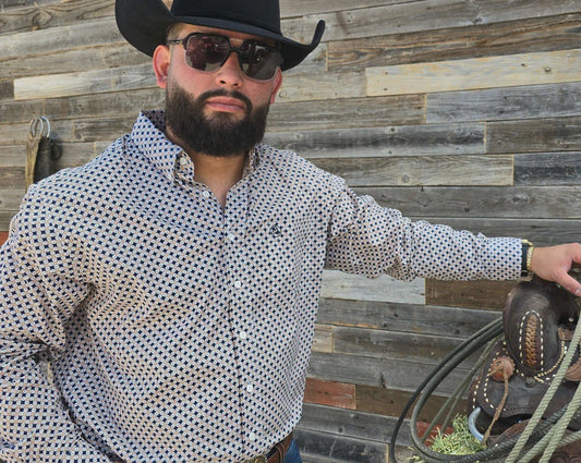 SKCL2023021 | CUEROLINE CLASSIC FIT WHITE/BLUE/ORANGE DIAMOND L/S SHIRT