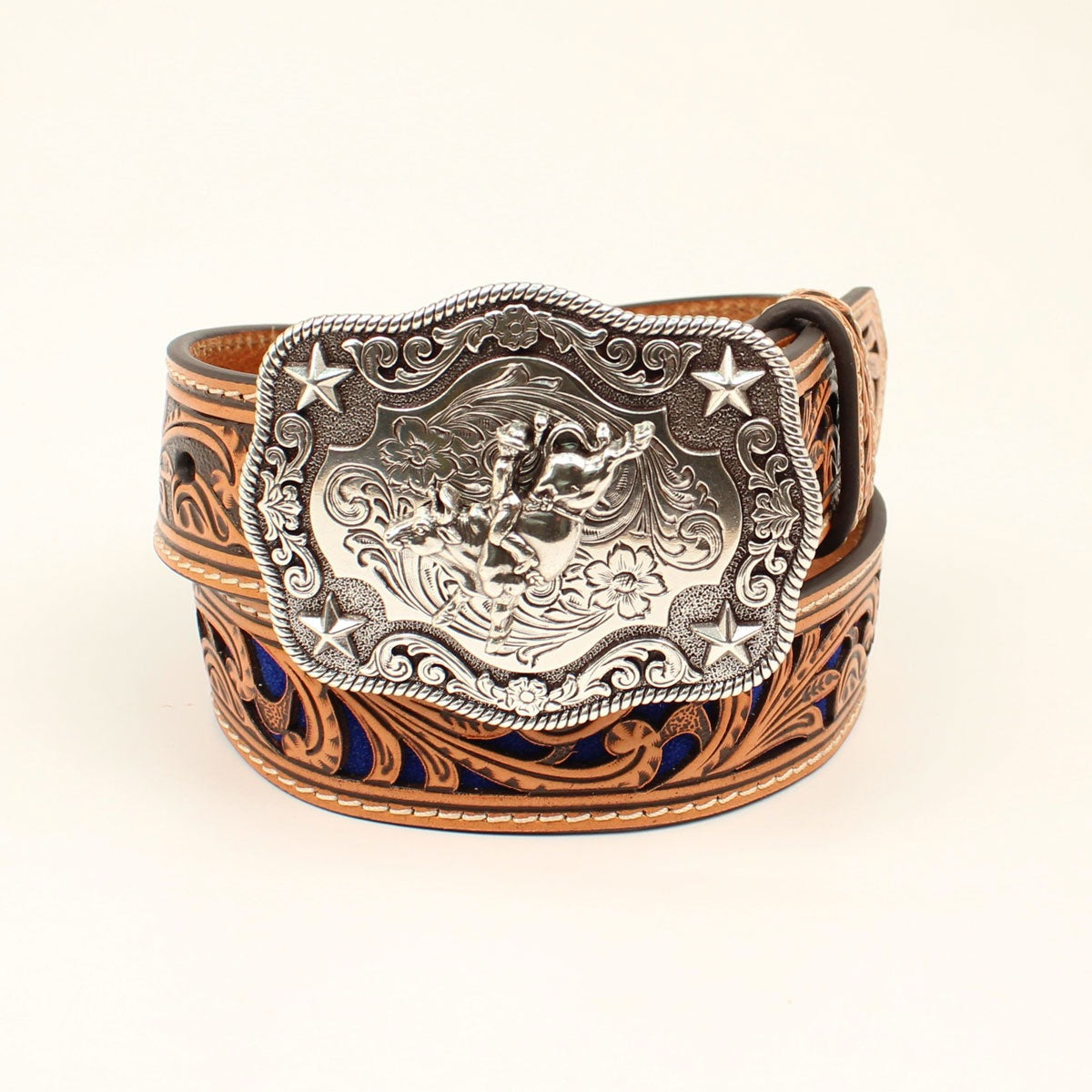 N4439027 | NOCONA KIDS TAN BLUE UNDERLAY BULLRIDER BELT