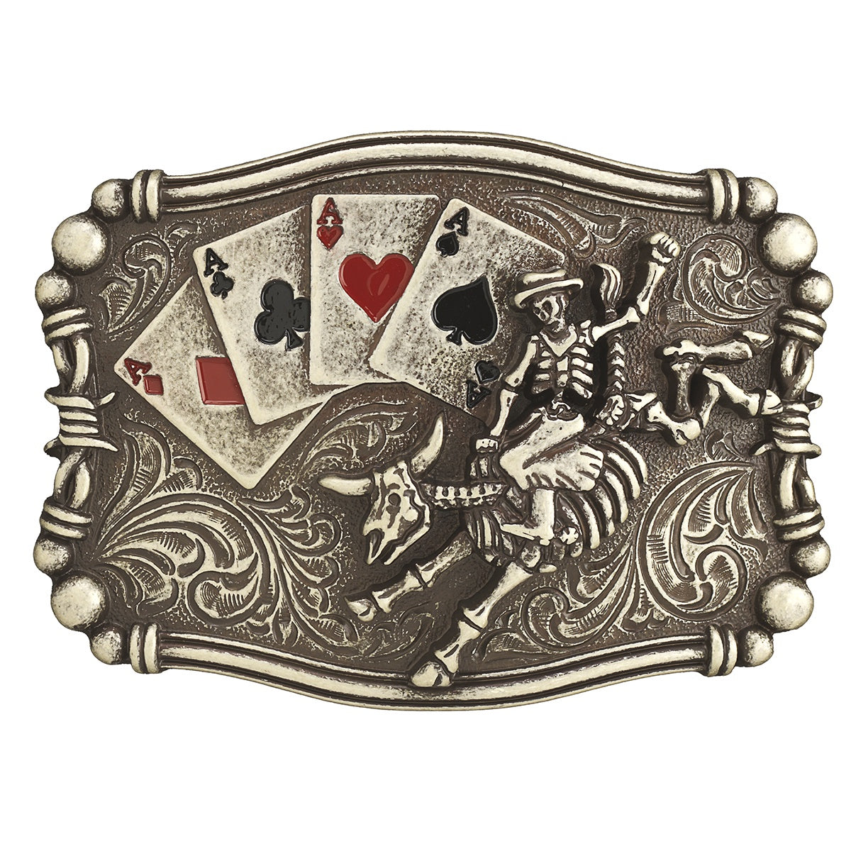 3700018 | NOCONA RECTANGLE SKELETON RIDER WITH ACES BUCKLE