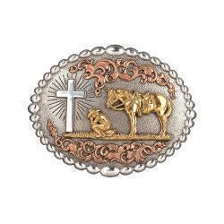 37915 | NOCONA OVAL BEAD EDGE PRAYING COWBOY BUCKLE