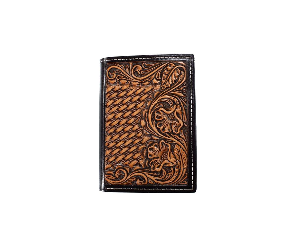 N500051802 |NOCONA BROWN FLORAL BASKET WEAVED TRIFOLD WALLET