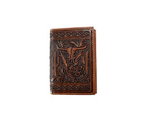 N500051602 | NOCONA BROWN LONGHORN FLOWERS TRIFOLD WALLET