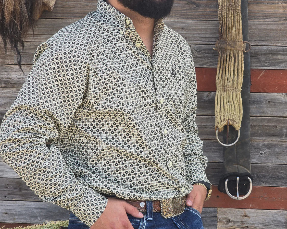 SKCL2023003 CUEROLINE YELLOW/BLACK/BROWN GEO L/S SHIRT