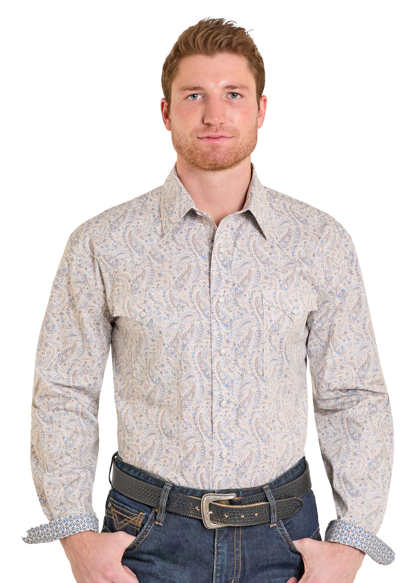 RMN2S07581 | ROCK & ROLL MENS BEIGE PEARL SNAP