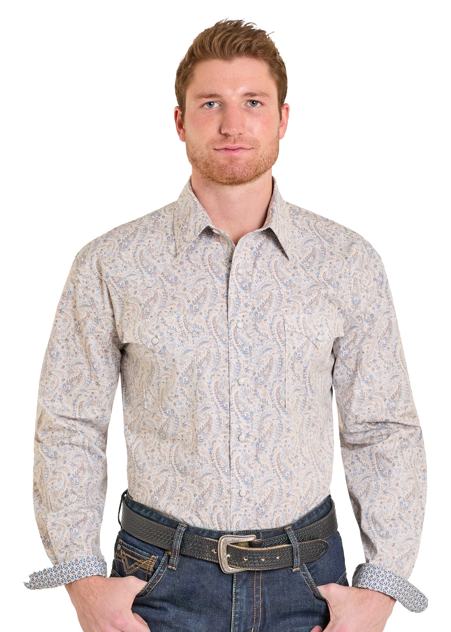 RMN2S07581 | ROCK & ROLL MENS BEIGE PEARL SNAP