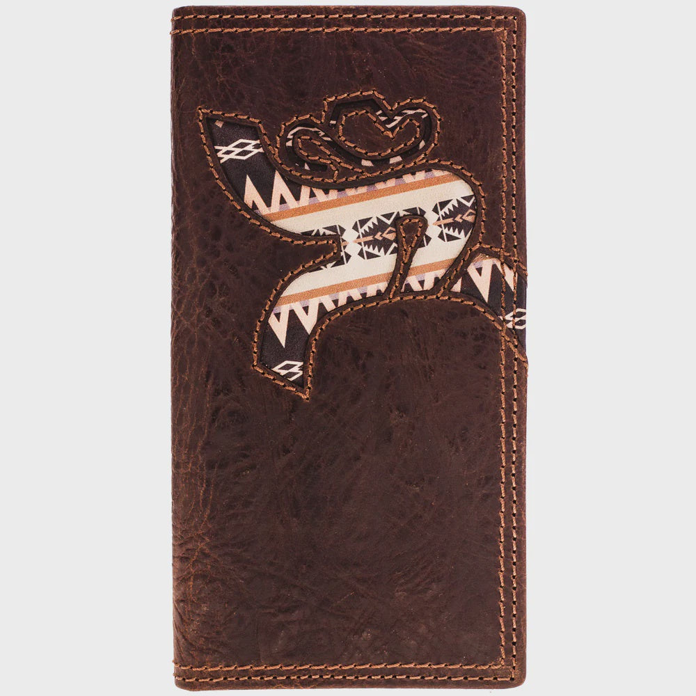 RW011-BRAZ | HOOEY "TRAP" BROWN AZTEC INLAY ROUGY RODEO WALLET