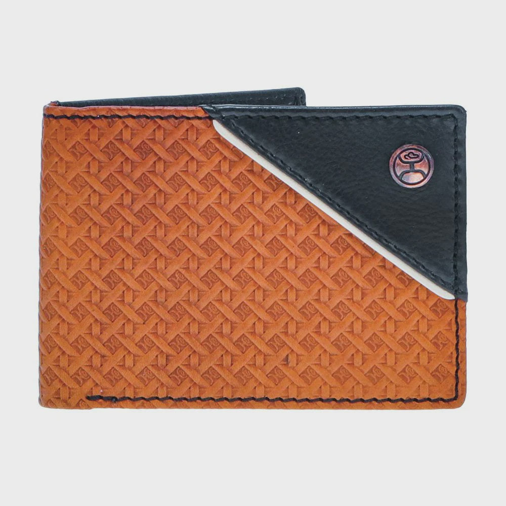 HFBF002- TNBR | HOOEY TAN BASKET WEAVE BLACK CORNER BI FOLD WALLET