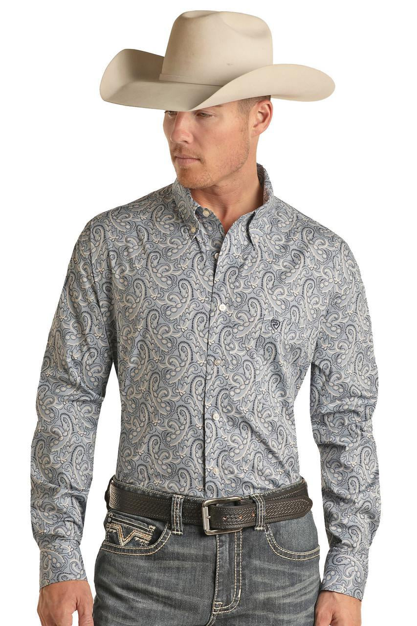 BMB2S02515 | ROCK & ROLL MENS BLUE PAISLEY LS BD
