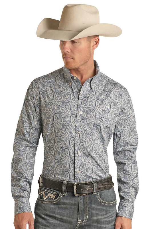 BMB2S02515 | ROCK & ROLL MENS BLUE PAISLEY LS BD