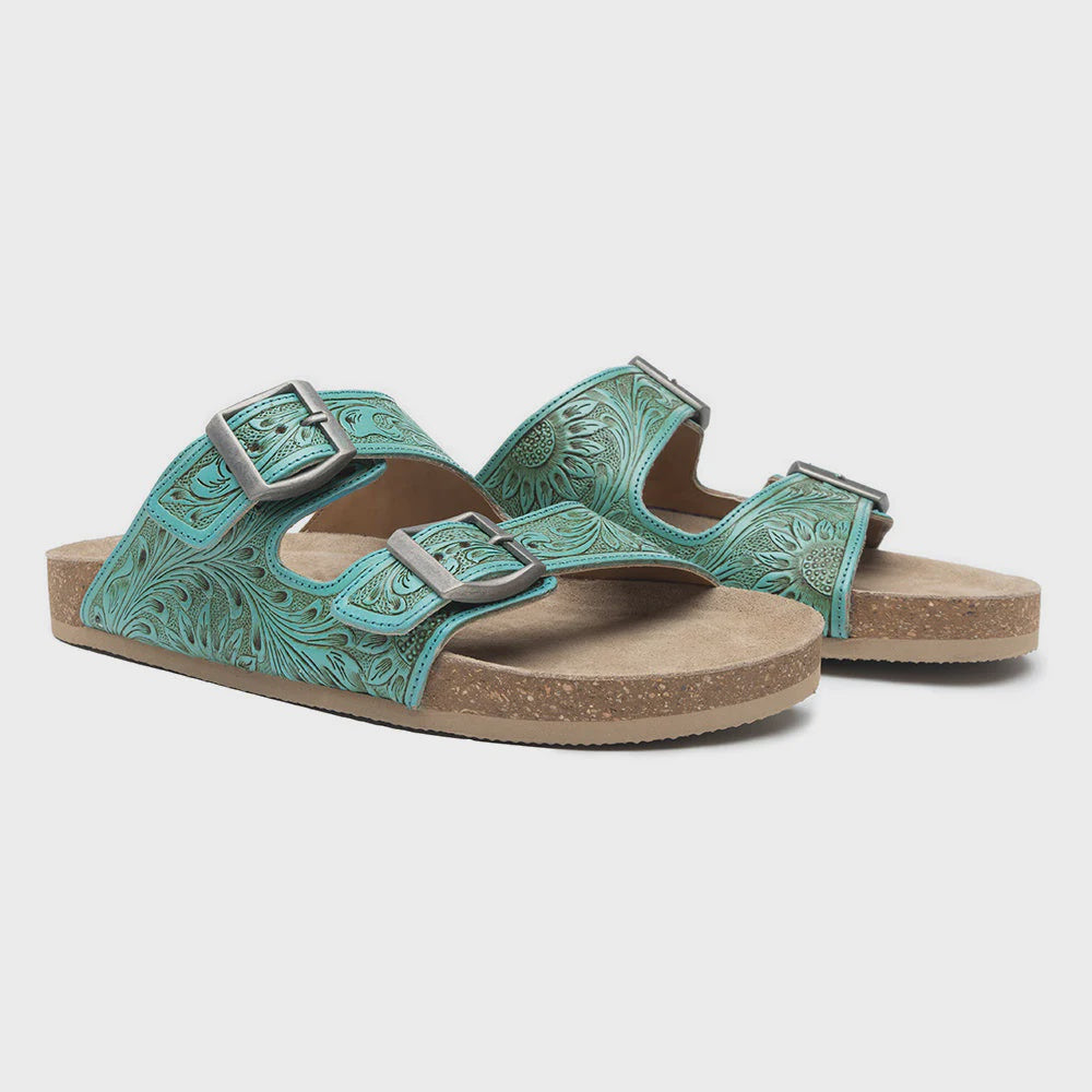 S-10232 | MYRA VERDENT RANGES HAND TOOLED SANDALS - TURQUOISE
