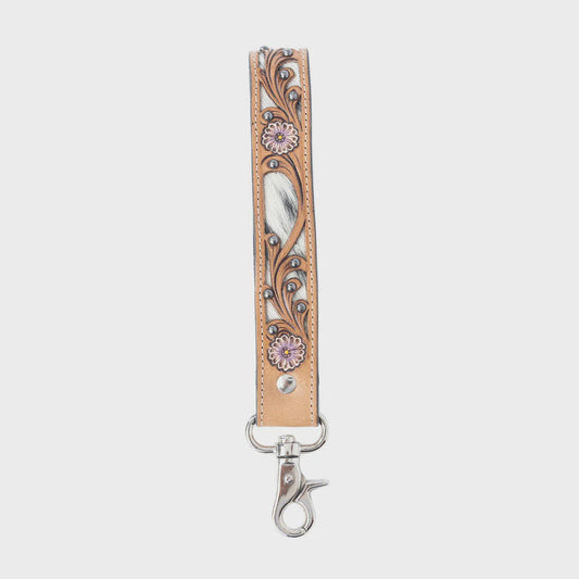 S-13791 | MYRA PASTURE PETALS HANDTOOLED LEATHER KEY FOB - PRAIRIE SAND