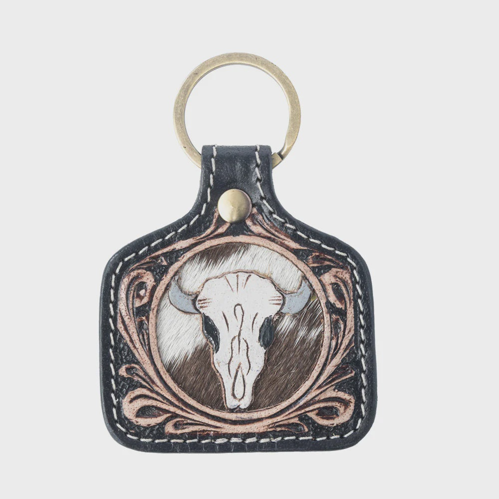 S-13795 | MYRA DUSTHORN RELIC HANDTOOLED LEATHER KEY FOB - WOOD BROWN