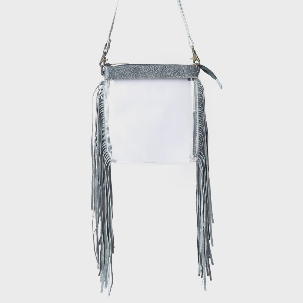 S-14301 | MYRA FRONTIER TRAIL CLEAR FRINGE BAG - CACTUS MOSS