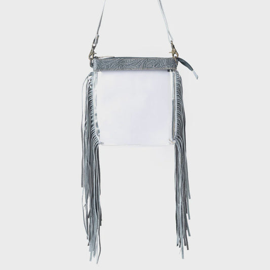 S-14301 | MYRA FRONTIER TRAIL CLEAR FRINGE BAG - CACTUS MOSS