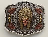 37600 | NOCONA RECTANGLE ROPE EDGE FEATHER SKULL CHIEF BUCKLE