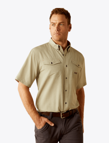 10055196 | ARIAT MENS REBAR MD TOUGH VENTTEK SS BD WORK SHIRT- OIL GREEN