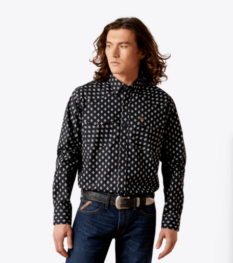 10065785 | ARIAT MENS FELIX FITTED BLACK BUTTON UP SHIRT