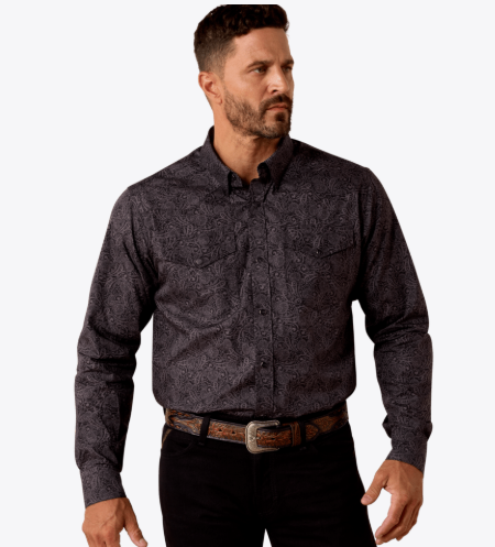10071023 | ARIAT MEN'S WRINKLE FREE ALLEN FITTED SNAP LS SHIRT - BLACK