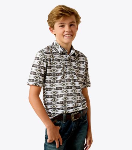 10071205 | ARIAT BOY'S PRISTINE WHITE GEO STRIPE POLO