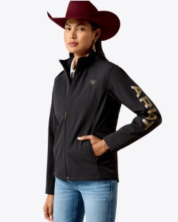 10079893 | ARIAT WOMEN'S LOGO SOFTSHELL JACKET - BLACK & STONEWALL