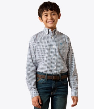 10079424 | ARIAT YOUTH PEREZ CLASSIC FIT L/S SHIRT - WHITE GEO