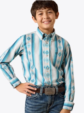 10079601 | ARIAT YOUTH POWERS CLASSIC FIT L/S SHIRT - GREY MULTI SERAPE STRIPE