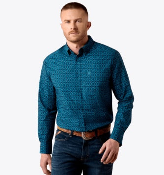 10079445 | ARIAT MEN'S PECK CLASSIC FIT L/S SHIRT - SAILOR BLUE MEDALLION