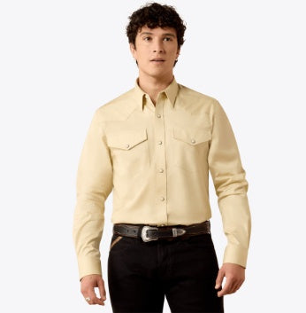 10079262 | ARIAT MEN’S SOLID TWILL FITTED L/S SNAP  SHIRT - OFF WHITE